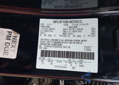 2017 Ford Explorer Limited z USA, uszkodzony, nr VIN 1FM5K7F8XHGC38118